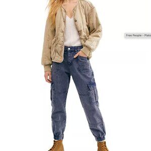Free People Pants Platoon Cargo Denim Jogger Pants BlueMedium We The Free